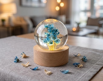 Personalized Blue Flower Lamp, Blue Daisy Resin Lamp, Aesthetic Night Light, Resin Daisy Lamp, Relaxing Ambient Light Gift