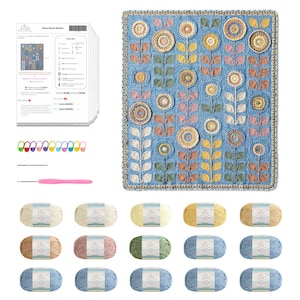 Navia Flower Blanket Crochet Yarn Kit with Pattern, Hook & Needle | Ships from US image 9