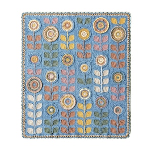 Navia Flower Blanket Crochet Yarn Kit with Pattern, Hook & Needle | Ships from US Silver Lake Blue