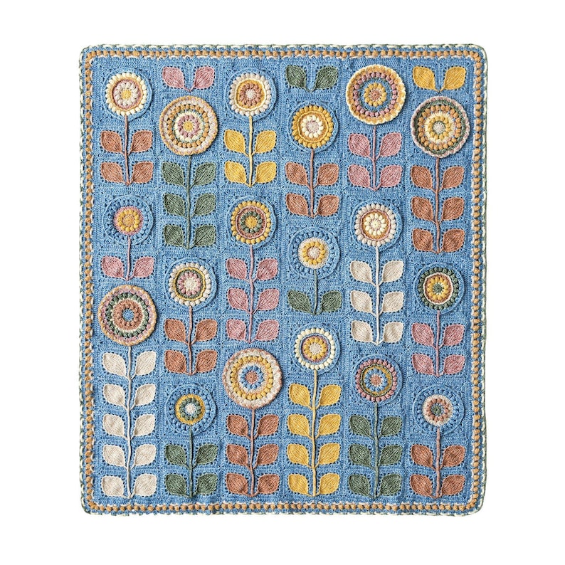 Navia Flower Blanket Crochet Yarn Kit with Pattern, Hook & Needle | Ships from US Silver Lake Blue