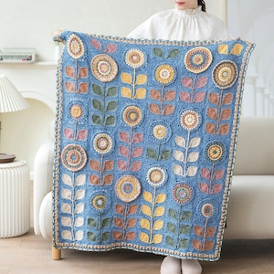 Navia Flower Blanket Crochet Yarn Kit with Pattern, Hook & Needle | Ships from US image 4