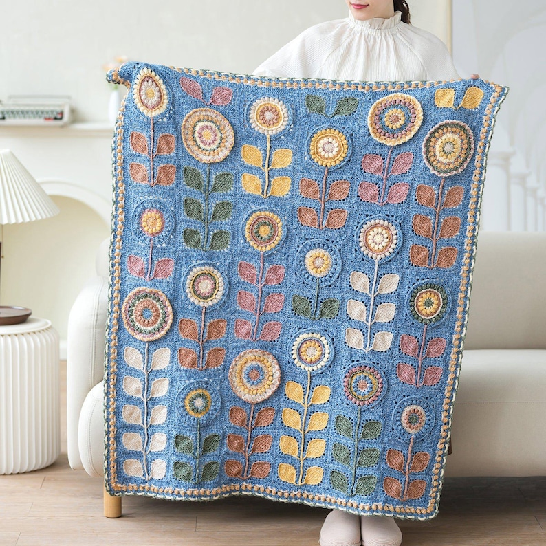 Navia Flower Blanket Crochet Yarn Kit with Pattern, Hook & Needle | Ships from US image 4