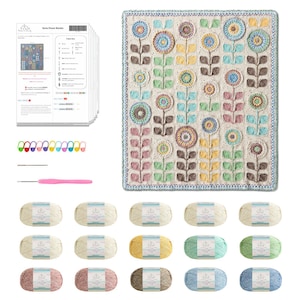 Navia Flower Blanket Crochet Yarn Kit with Pattern, Hook & Needle | Ships from US image 10