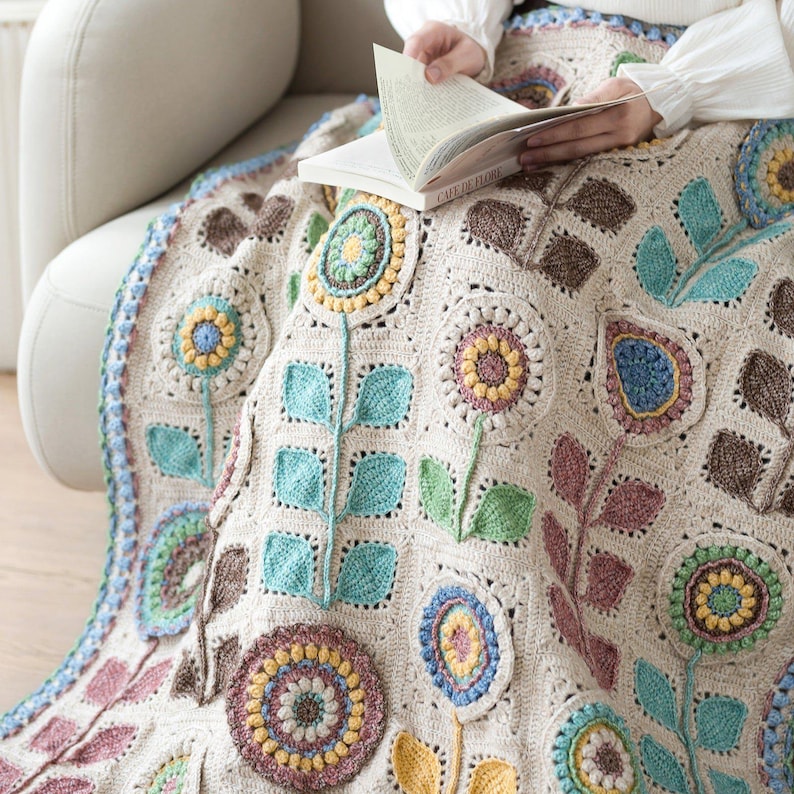 Navia Flower Blanket Crochet Yarn Kit with Pattern, Hook & Needle | Ships from US image 5