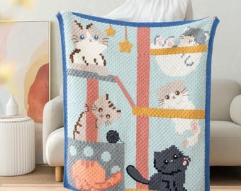 Coperta Meow Pixel / Schema all'uncinetto / Istruzioni scritte limitate / Video tutorial disponibile