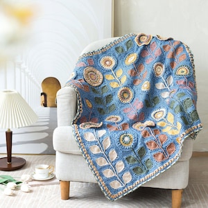 Navia Flower Blanket Crochet Yarn Kit with Pattern, Hook & Needle | Ships from US image 1