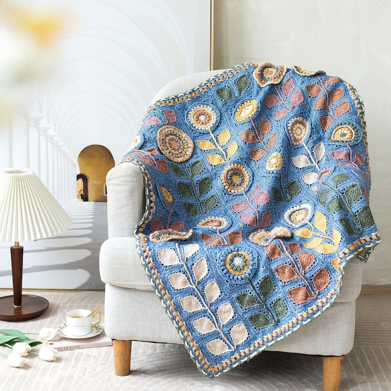 Navia Flower Blanket Crochet Yarn Kit with Pattern, Hook & Needle | Ships from US image 1