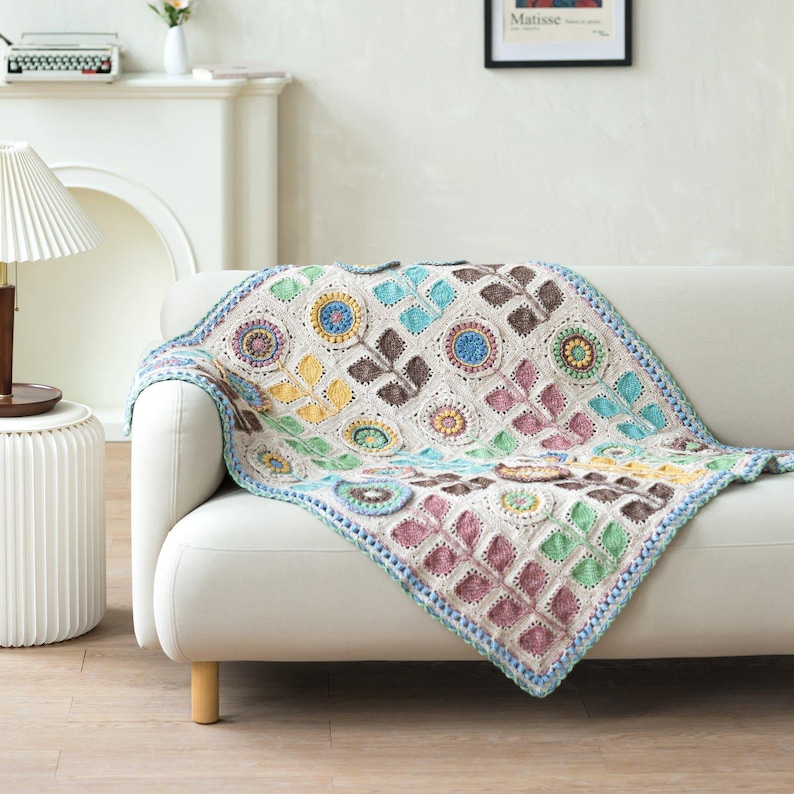Navia Flower Blanket Crochet Yarn Kit with Pattern, Hook & Needle | Ships from US image 6