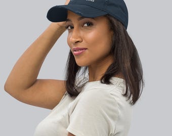 Project Illusion Distressed Dad Hat | Dark Aesthetic Vintage Cap | Minimal Streetwear | Conceptual Fashion | Premium Embroidered Design