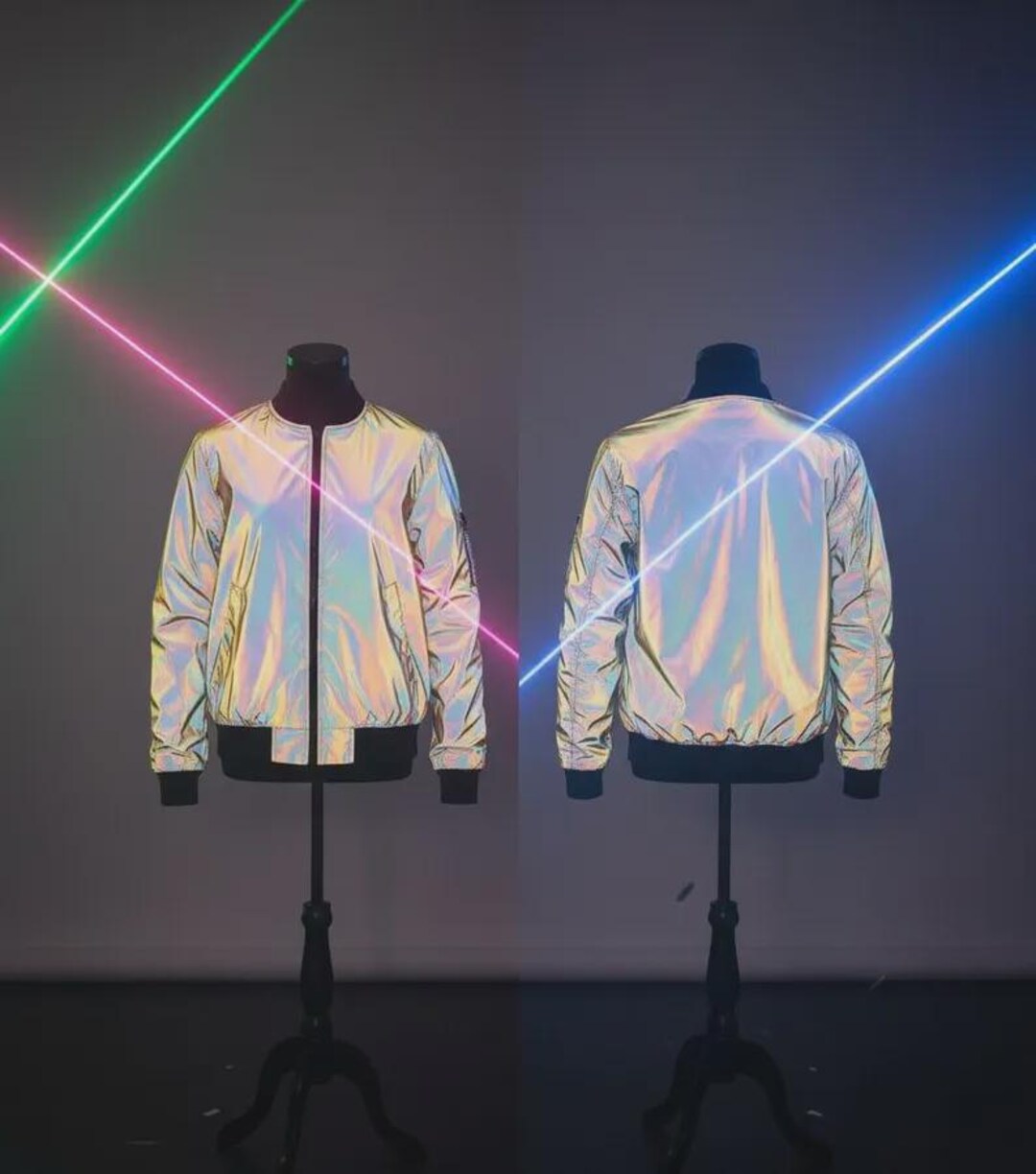 Holographic Reflective Bomber Jacket | Rainbow Iridescent Festival ...