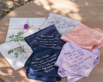 Custom Handwriting Embroidered Mulberry Silk Handkerchief, Personalized Wedding Keepsake