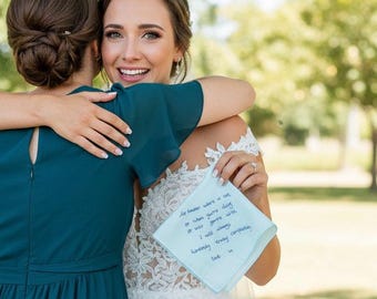 Custom Embroidered Silk Handkerchief from Real Handwriting Personalized Keepsake Gift for Bride Groom Mom Dad Wedding Day Tears Anniversary