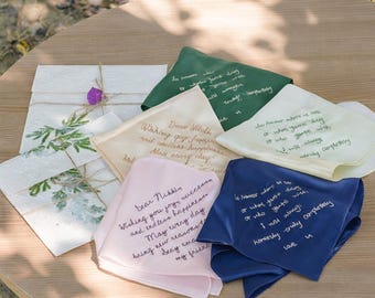 Father of the Bride Handkerchief, Real Handwriting Embroidered on Silk, Wedding Gift for Dad, Tears of Joy Keepsake