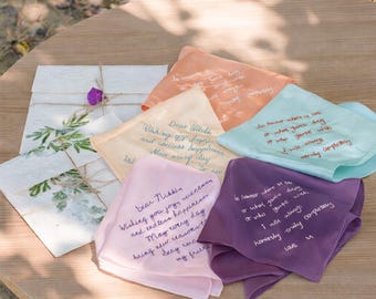 Mother of the Bride Gift from Daughter, Personalized Handwriting Silk Handkerchief, Wedding Gift for Mom, Custom Embroidered Keepsake