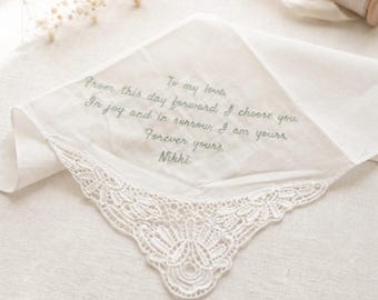 Pañuelo de algodón personalizado, recuerdo de boda con escritura a mano personalizada, regalo conmemorativo para los novios.