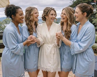Personalized Satin Lace Bridesmaid Robe, Bridal Party Getting Ready Robe