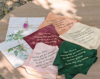 Groom Handkerchief, Gift from Bride, Real Handwriting Embroidered Silk Hanky, Wedding Day Keepsake