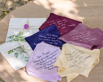 Memorial Handkerchief, In Loving Memory Keepsake, Handwriting Embroidered on Silk, Sympathy Gift