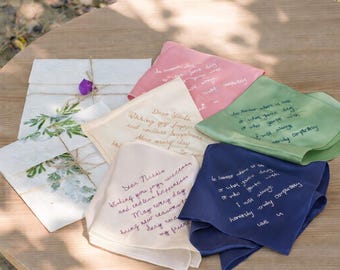 Groom Handkerchief, Gift from Bride, Real Handwriting Embroidered Silk Hanky, Wedding Day Keepsake