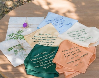Handwriting Love Note on Silk Handkerchief – Personalized Valentine’s Gift, Romantic Keepsake