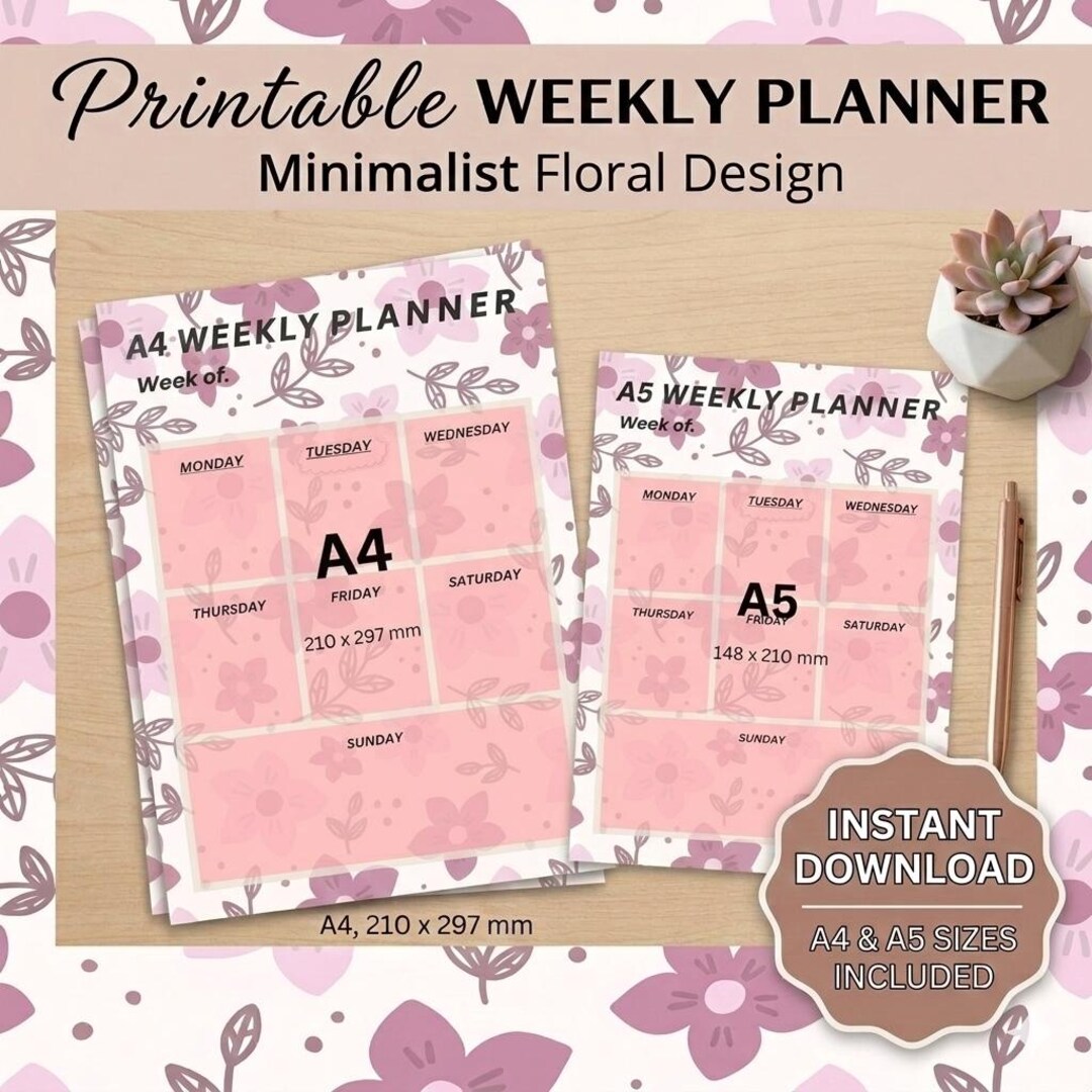 Elegant Floral Weekly Planner Printable – Undated Organizer (A4/A5 PDF ...