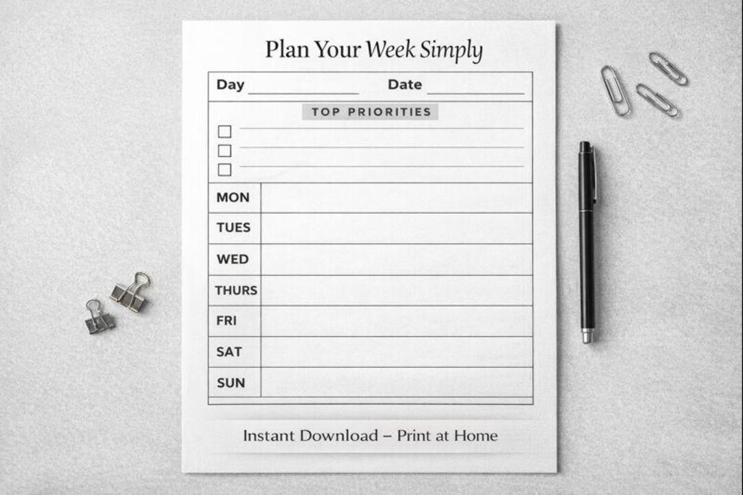 Minimal Weekly Planner Printable, Black & White, Editable Canva ...
