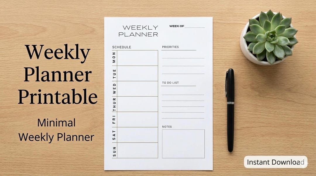Minimalist Weekly Planner Printable, Undated Schedule Template (A4, A5 ...