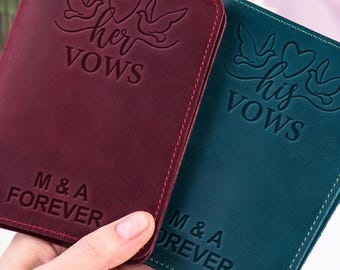 Personalized Leather Vows Books, Wedding Keepsake, His Hers Notebooks