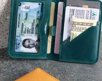 Personalized Leather ID Wallet – Slim Bifold Card Case, Handmade in USA