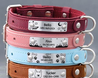 Personalized Leather Dog Collar – Engraved Nameplate, Handmade USA
