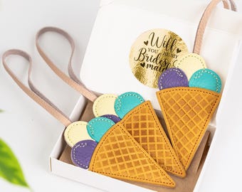 Handmade Leather Ice Cream Cone Charm – Wedding Favors, Bridal Shower Gift