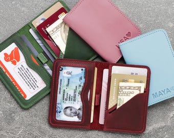 Personalized Leather ID Wallet – Bridesmaid Gift Card Case, Slim Bifold
