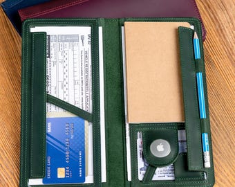 Personalized Leather Car Registration Holder – Insurance & Document Organizer Wallet, Notebook Included, AirTag Compatible