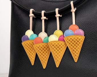 Handmade Leather Ice Cream Bag Charm – Wedding Favor, Flower Girl Gift