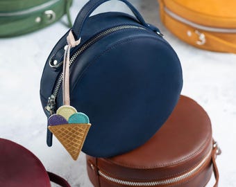 Handmade Leather Canteen Bag, Round Crossbody Purse, Minimal Shoulder Bag