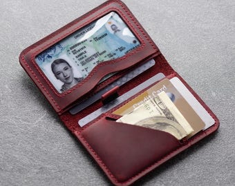 Personalized Leather ID Wallet – Handmade Slim Bifold Card Case