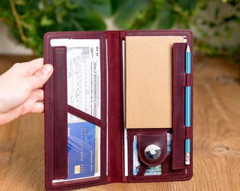 Leather Registration & Insurance Organizer with AirTag Slot – Slim Car Paperwork Wallet, Custom Initials