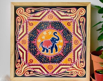 Elephant Mandala ART PRINT 8x8" or 11x11"/20x20cm or 28.5 x 28.5cm