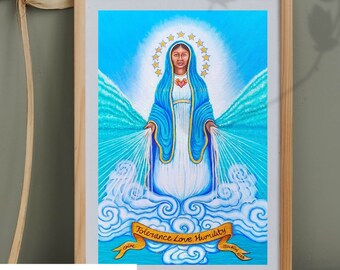 Mother Mary ART PRINT, Tolerance, Love, Humility, A5/A4/A3 sizes print of original oil painting