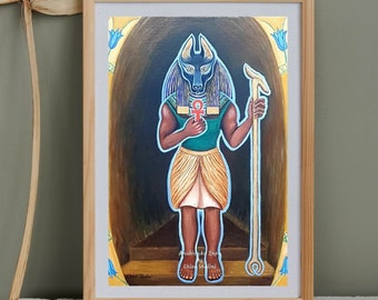 Anubis ART PRINT A5/A4/A3 sizes, Egyptian jackal headed god of underworld, Duat, Sekhem art print