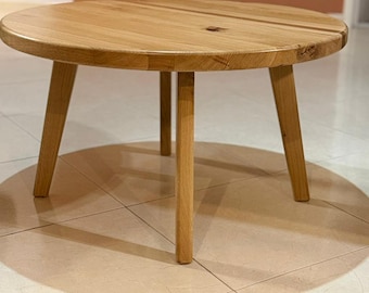 Mesa de centro redonda de roble macizo hecha a mano: pieza central minimalista para sala de estar