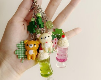 Llavero con forma de oso de crema de soda, estilo japonés retro kawaii, accesorio para bolso, regalo