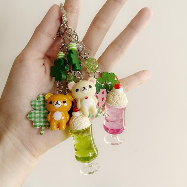 Cream Soda Bear Keychain Japanese Retro Kawaii Bag Charm Trinket Accessory Gift