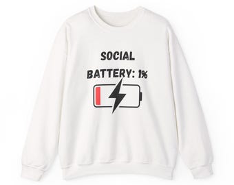 Sudadera con el icono de batería del 1% - Cuello redondo de bajo consumo - Sudadera divertida con batería social - Sudadera unisex informal