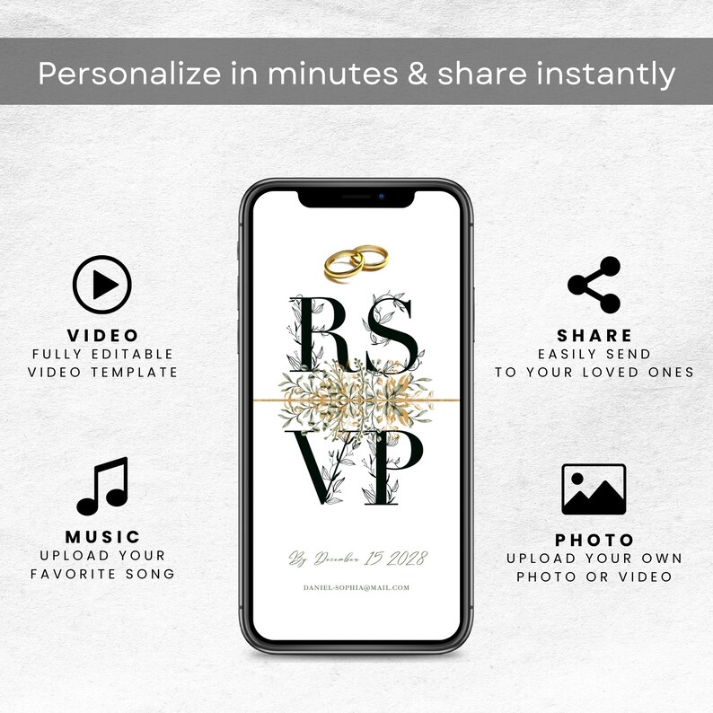 Digitale Hochzeitseinladung als Video (Canva), bearbeitbare Vorlage für Hochzeitseinladungen, animiertes Save-the-Date-Video, mobile Hochzeitseinladung (MP4) Bild 7