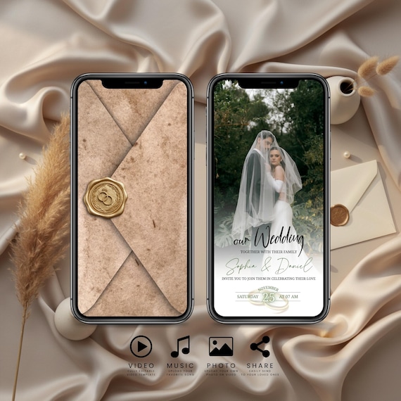 Digital Wedding Invitation Video Canva, Editable Wedding Invite Template, Animated Save the Date Video, Mobile Wedding Invitation MP4
