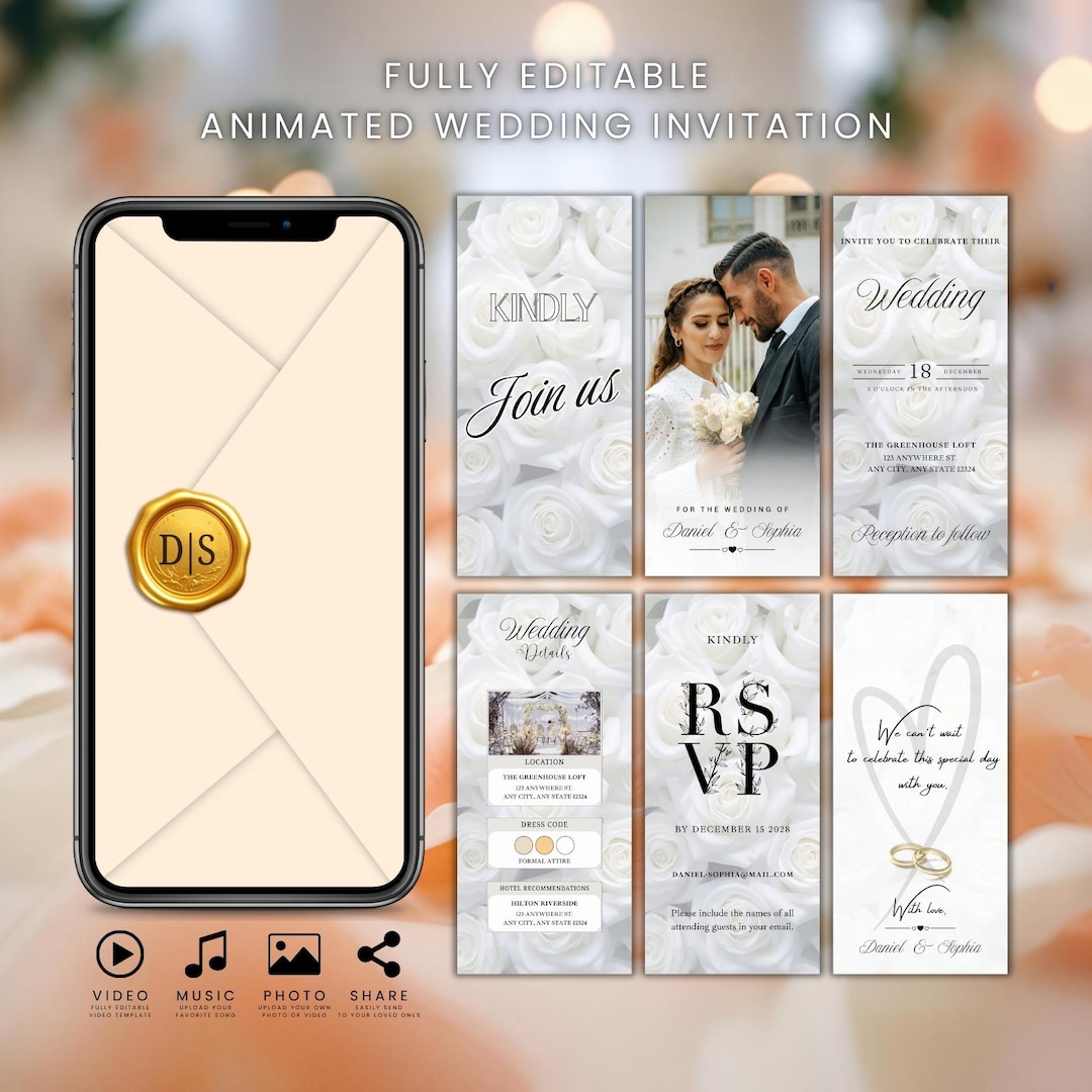 Animated Einvite Animated Wedding Invitation Video Canva Template | Editable Digital ...