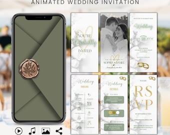 Animated Wedding Invitation Video, Editable Wedding Website with RSVP, Luxury Digital Invite Canva Template, Modern Wedding Invitation