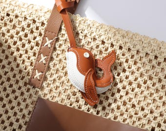 Personalized Leather Whale Bag Charm with Name,Cute Accessory Gift for Her/Him,Handmade Bag Charm,Unique Animal Keychain
