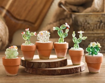 Handmade Crystal Beaded Cactus Suncatcher Mini Potted Ornament, Rainbow Light Maker Desk Decor, Handmade Gift, Unique Desk Accessory Gift